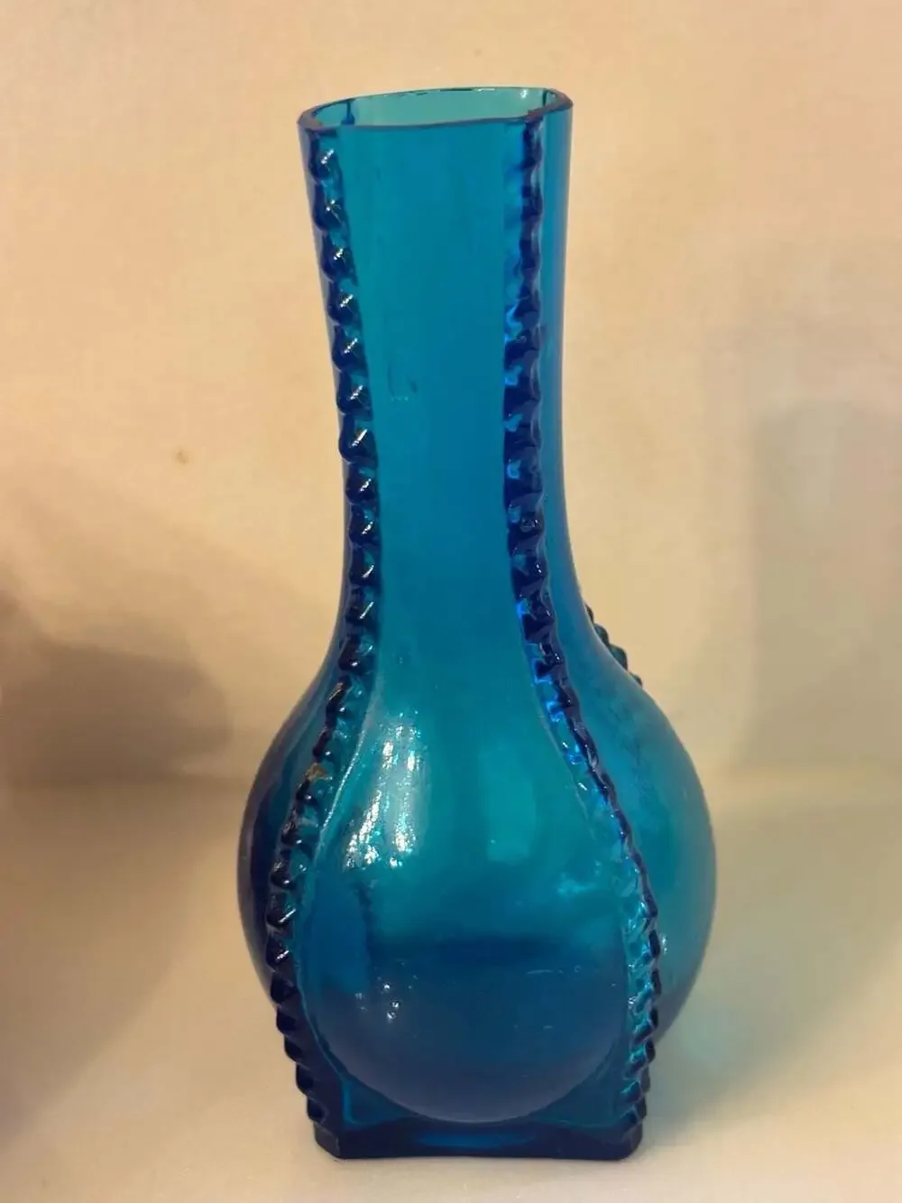 Vintage Indiana Glass Company Blue Glass mini Bud Vase with Beaded Edge